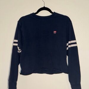 Brandy Melville Navy Long Sleeve Crop Top with White Stripes